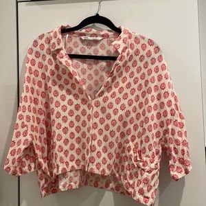 Zara Cropped Floral Top with Pockets (Size L)